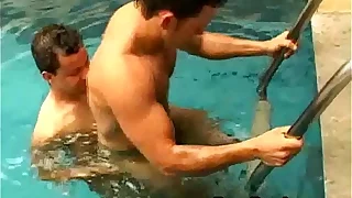 Hot dude gets blowjob by the pool and fucks bareback
