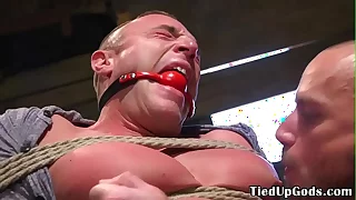 Ripped bdsm dom whipping muscle subs cock